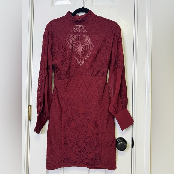 NWOT Anthropologie Wine Dress with Long Bishop Sleeves - Picture 6 of 14